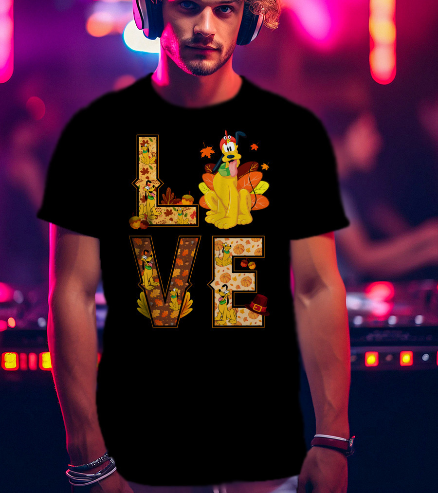 Pluto Thanksgiving Love Autumn Leaves And Pumpkins T-Shirt