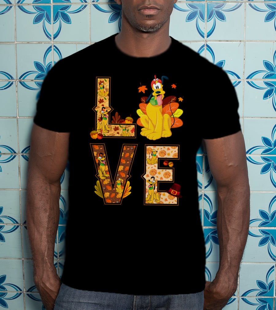 Pluto Thanksgiving Love Autumn Leaves And Pumpkins T-Shirt