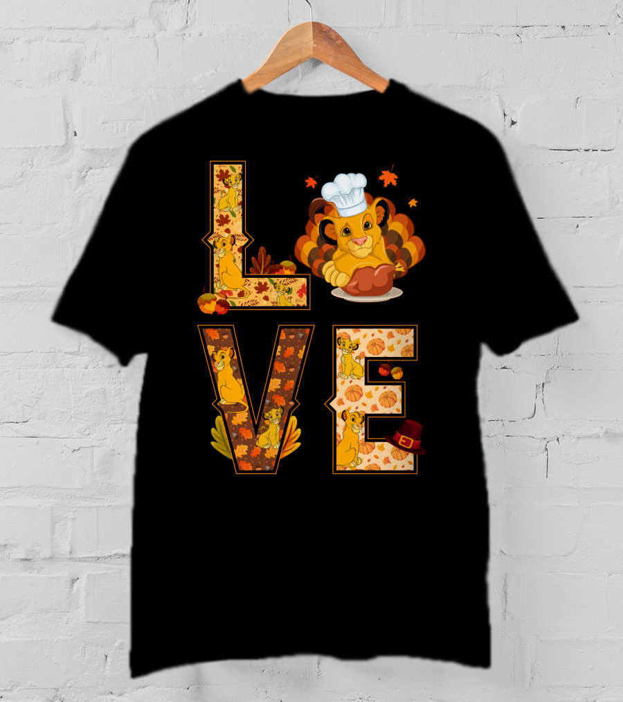 Love Simba Thanksgiving Chef Lion Leaf Pumpkin Hat T-Shirt