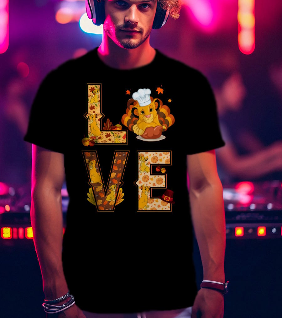 Love Simba Thanksgiving Chef Lion Leaf Pumpkin Hat T-Shirt