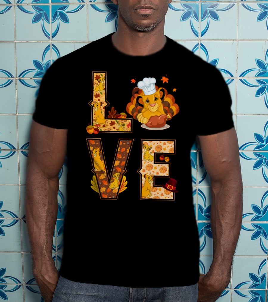 Love Simba Thanksgiving Chef Lion Leaf Pumpkin Hat T-Shirt