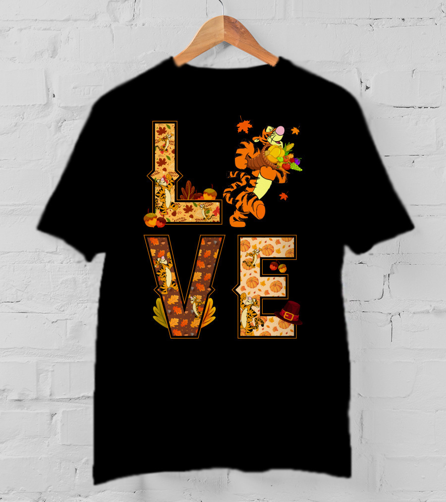 Love Tigger Thanksgiving Autumn Leaves T-Shirt