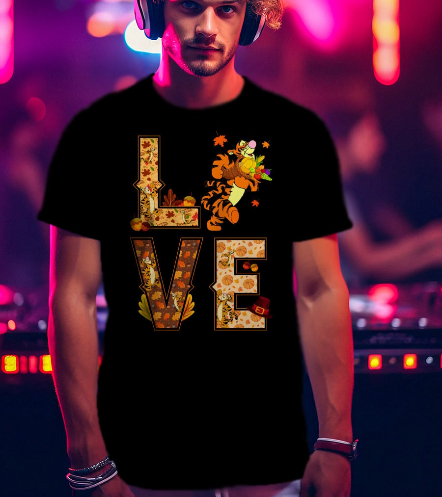 Love Tigger Thanksgiving Autumn Leaves T-Shirt