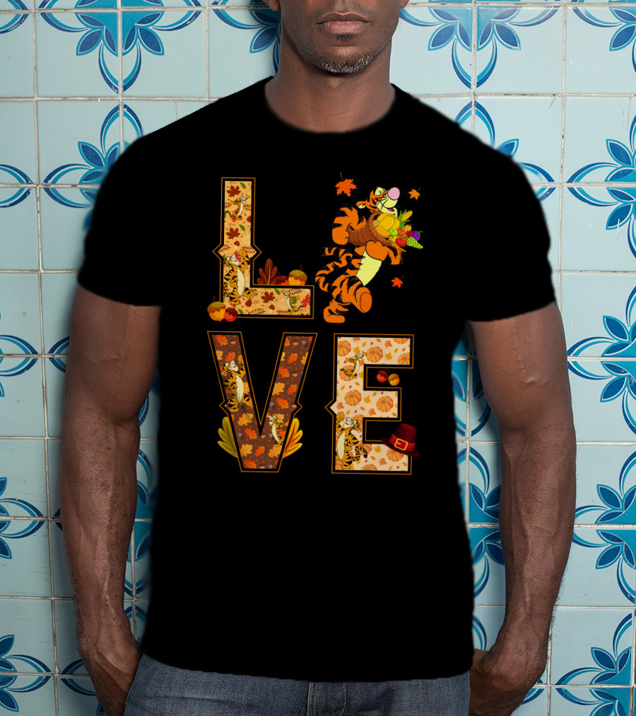 Love Tigger Thanksgiving Autumn Leaves T-Shirt