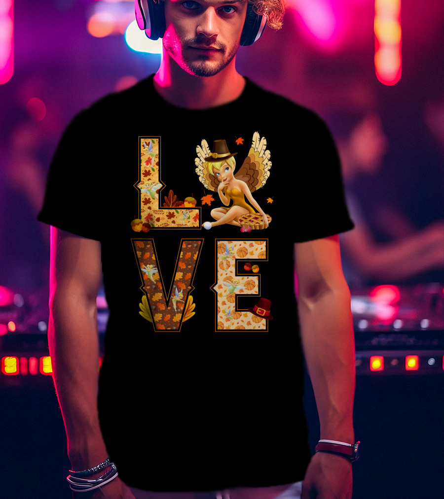 Love Tinkerbell Thanksgiving Autumn Theme T-Shirt