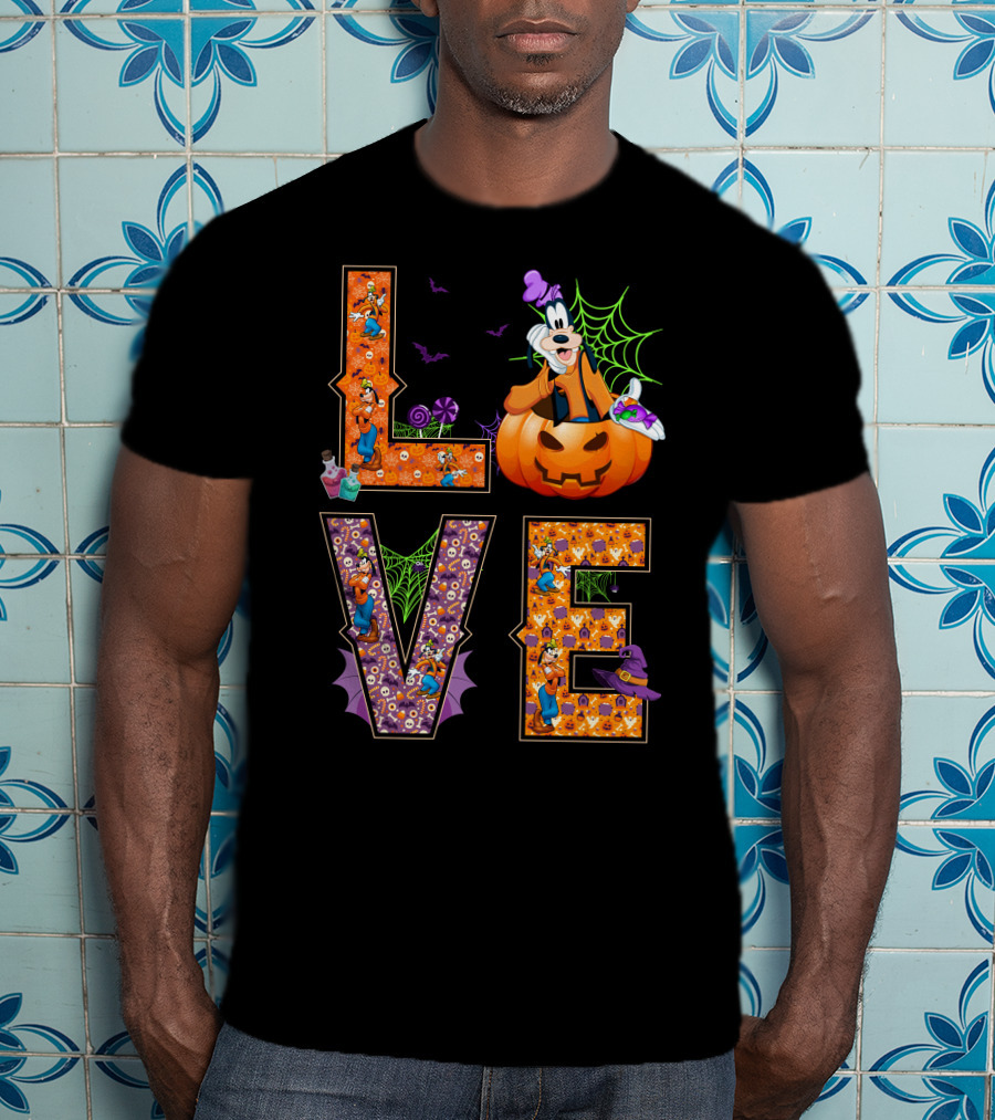 Love Goofy Halloween Pumpkin Spiderweb T-Shirt
