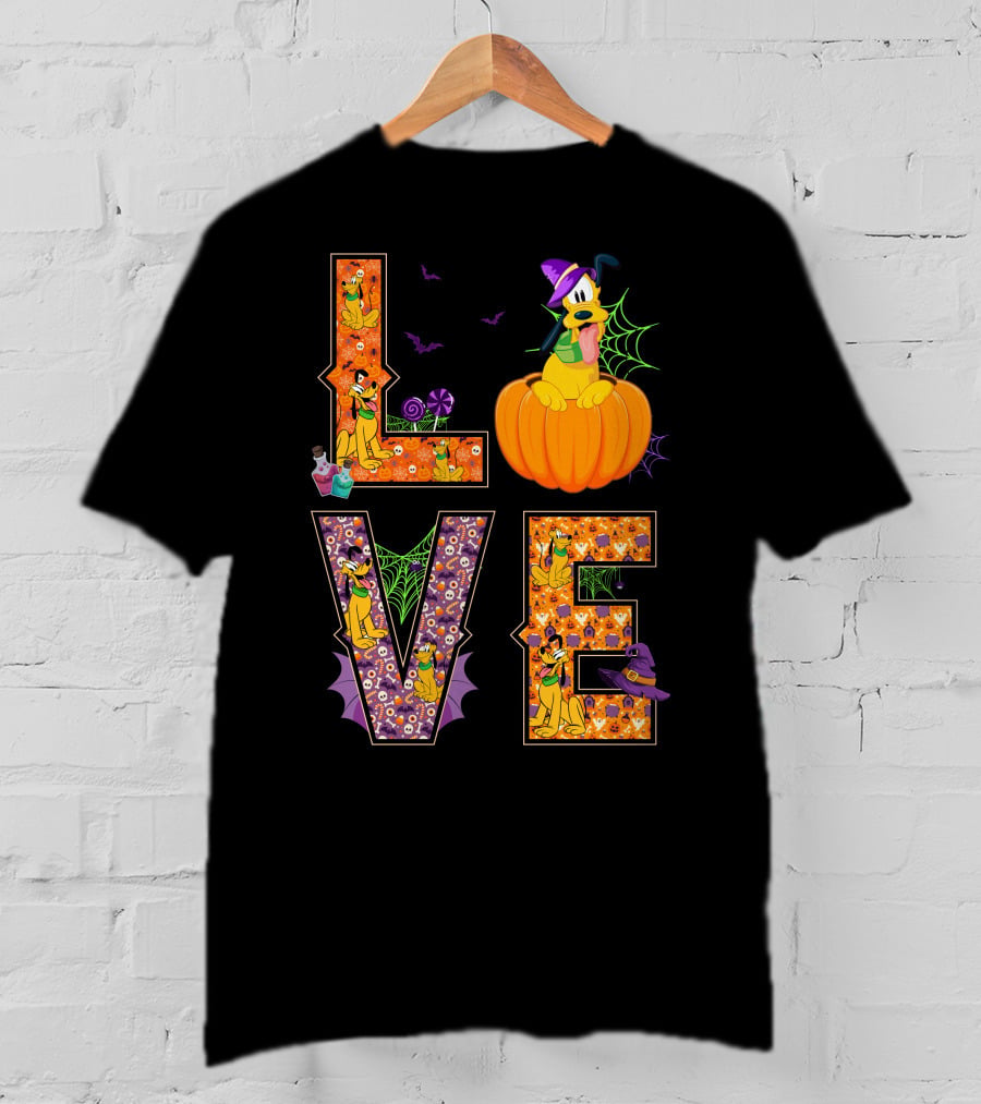 Love Pluto Halloween Pumpkin Bats Spider Webs T-Shirt
