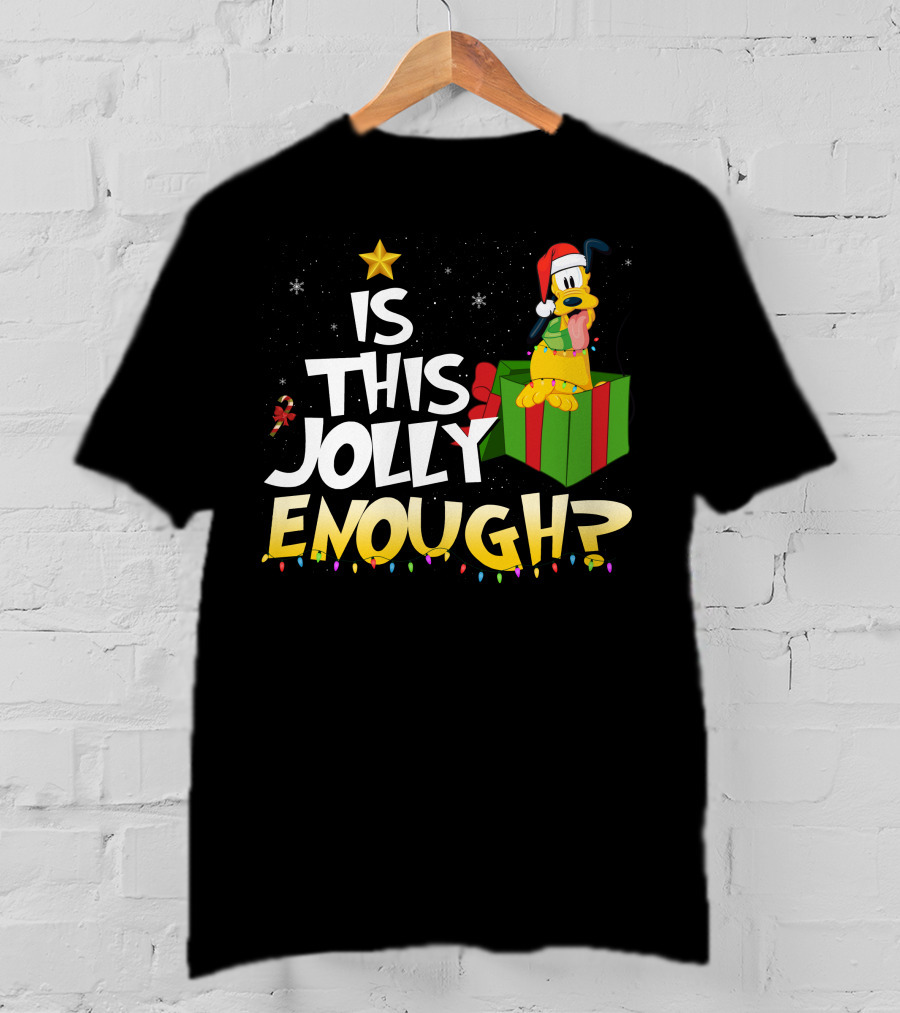 Is This Jolly Enough Pluto Christmas Star Santa Hat Present Lights T-Shirt