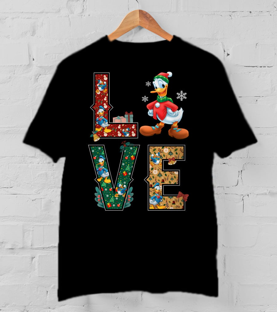 Donald Duck Christmas Love Snowflakes Present Bow Holiday T-Shirt
