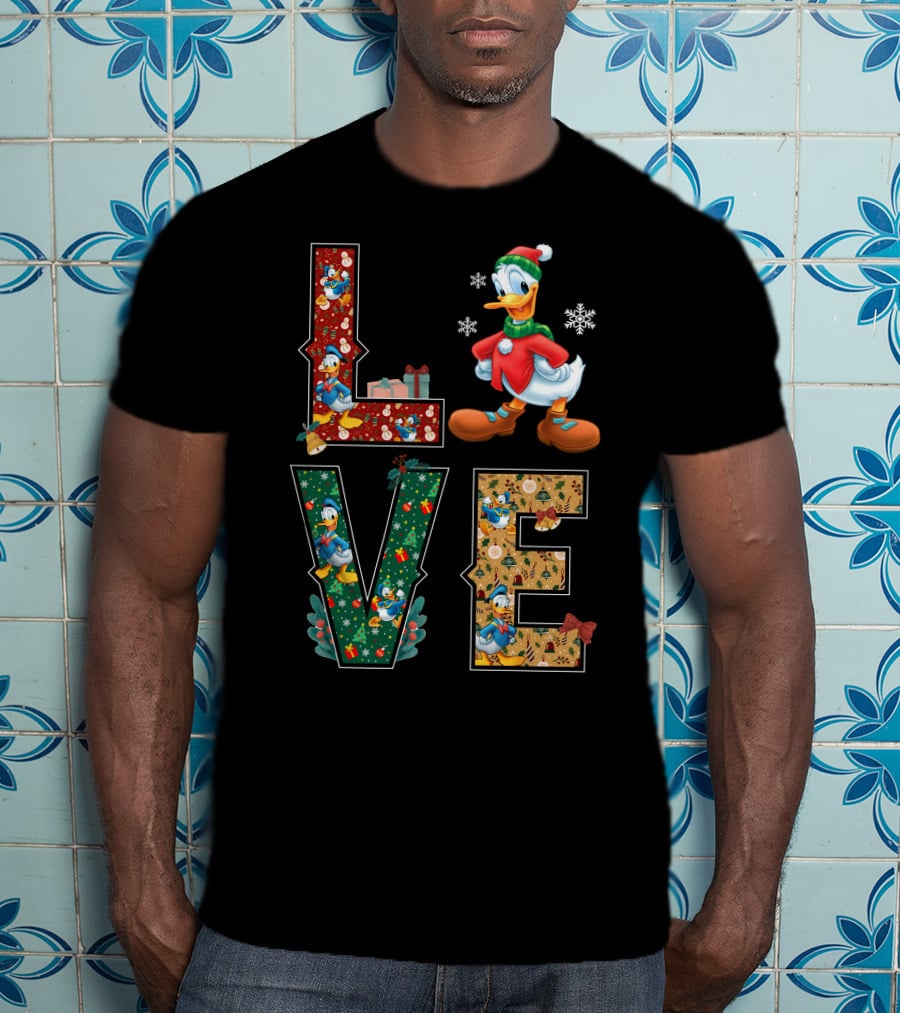 Donald Duck Christmas Love Snowflakes Present Bow Holiday T-Shirt