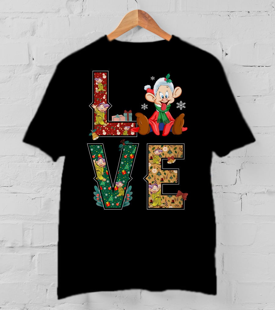 Dopey Love Christmas Snowflakes Presents Garland Bow Holiday T-Shirt