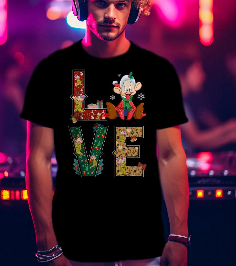 Dopey Love Christmas Snowflakes Presents Garland Bow Holiday T-Shirt