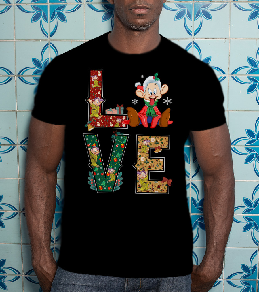 Dopey Love Christmas Snowflakes Presents Garland Bow Holiday T-Shirt