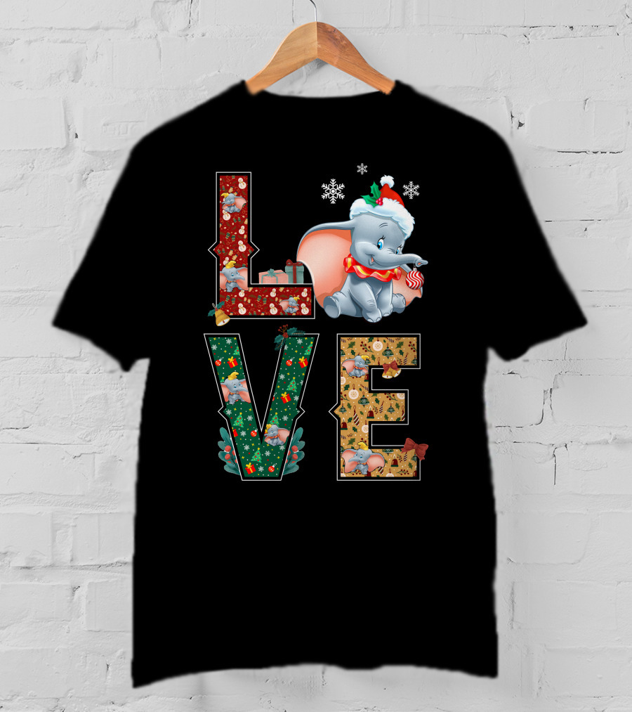 Love Dumbo Christmas Holiday Snowflakes Santa Hat Candy Cane T-Shirt