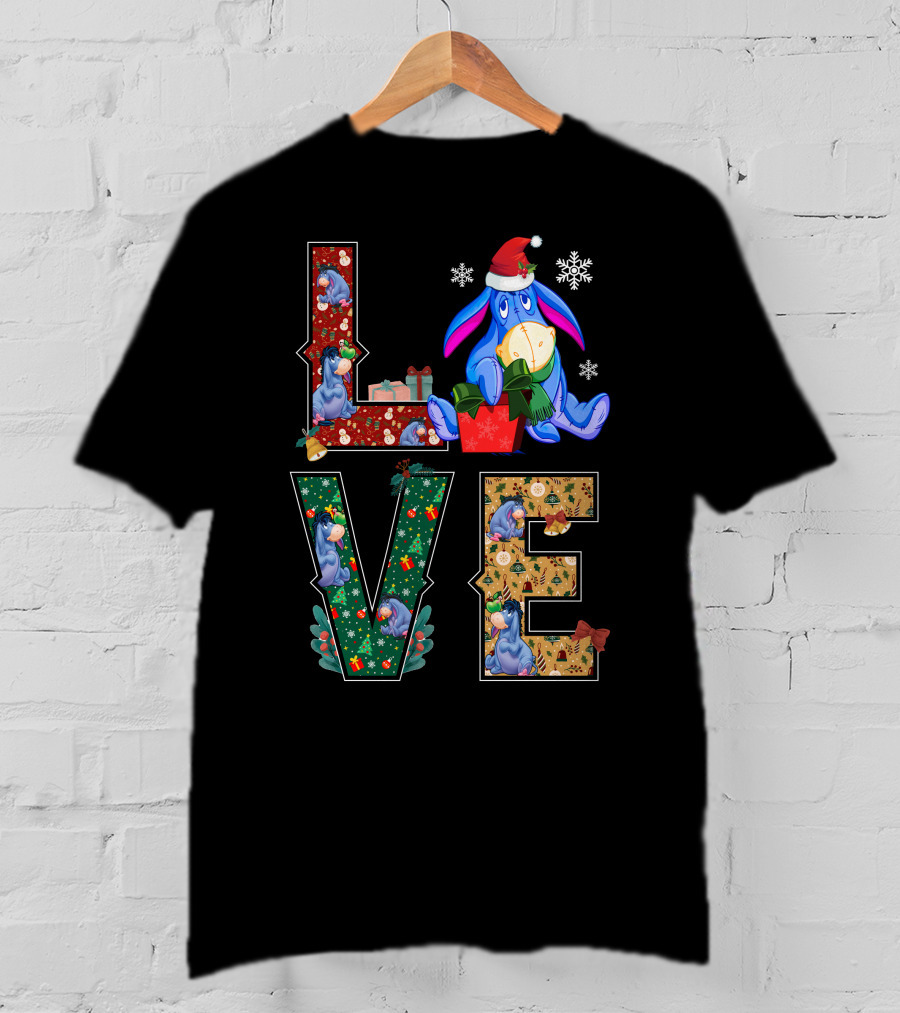 Eeyore Christmas Love Santa Hat Snowflakes T-Shirt
