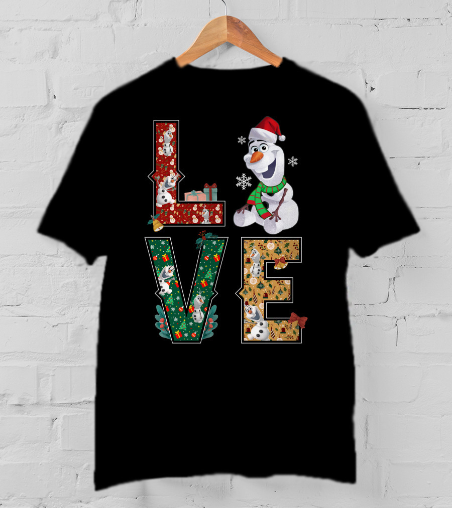 Love Olaf Christmas Snowman Santa Hat Scarf Snowflake Gifts T-Shirt
