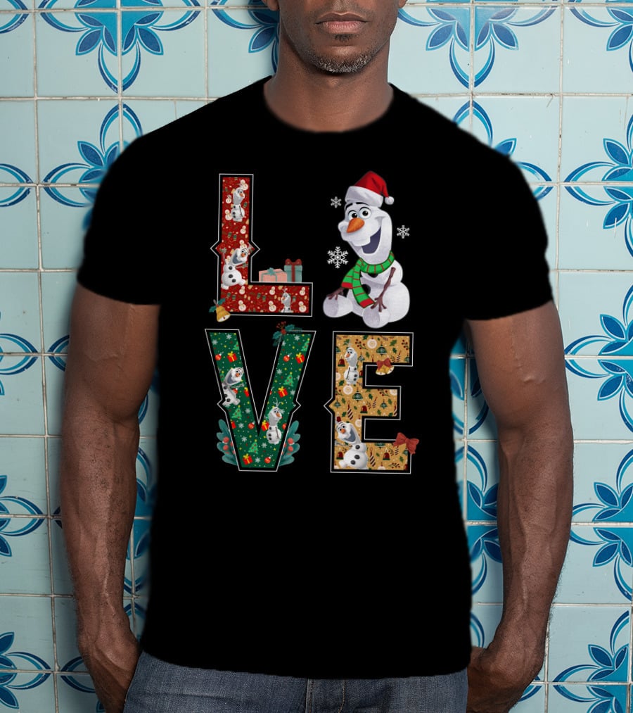 Love Olaf Christmas Snowman Santa Hat Scarf Snowflake Gifts T-Shirt