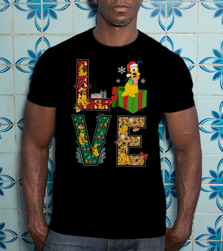 Love Pluto Christmas Holiday Cartoon Dog Festive Theme T-Shirt