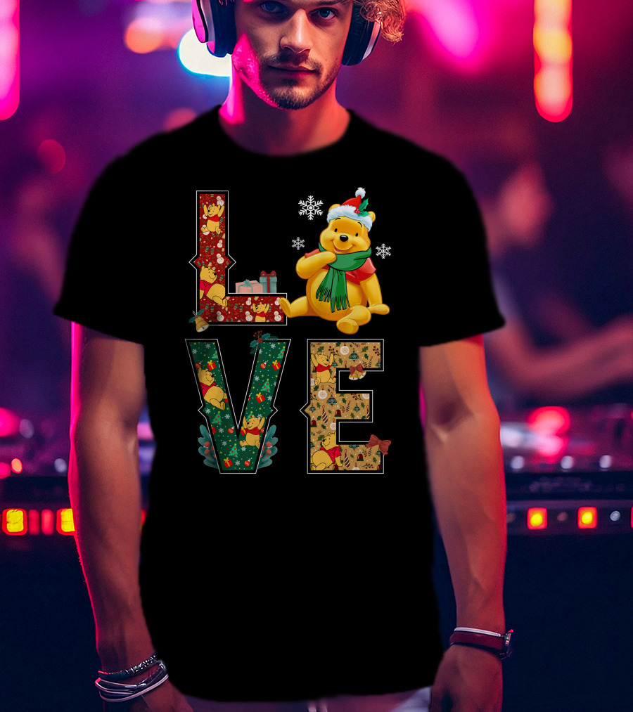 Winnie The Pooh Christmas Love Snowflakes Gifts Merry Holiday T-Shirt