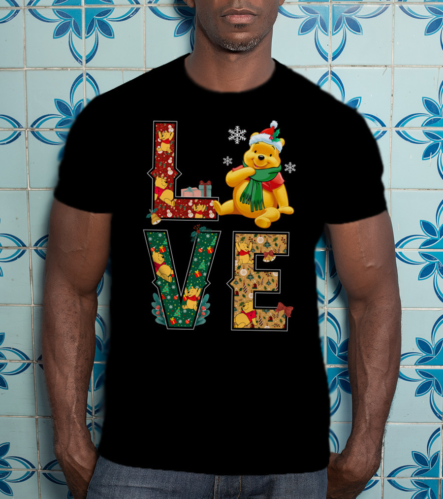 Winnie The Pooh Christmas Love Snowflakes Gifts Merry Holiday T-Shirt