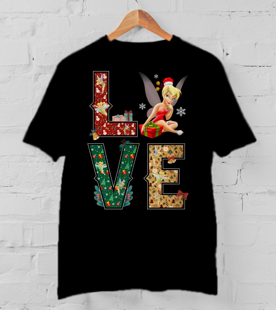 Love Tinkerbell Christmas Snowflakes Presents T-Shirt