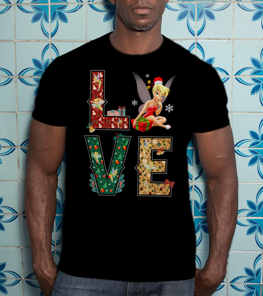 Love Tinkerbell Christmas Snowflakes Presents T-Shirt