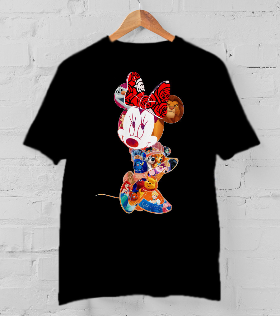 Disney Minnie Mouse With Olaf Simba Nemo Winnie Pooh Elsa Dory Mickey Characters T-Shirt