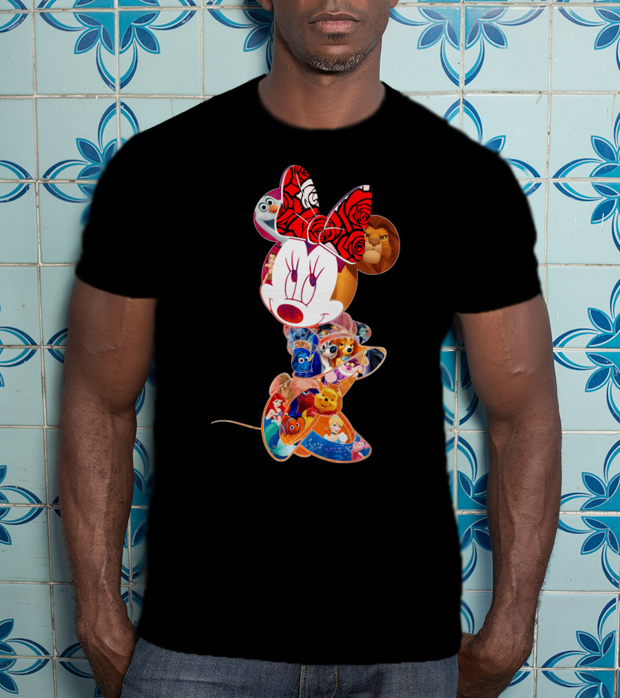 Disney Minnie Mouse With Olaf Simba Nemo Winnie Pooh Elsa Dory Mickey Characters T-Shirt