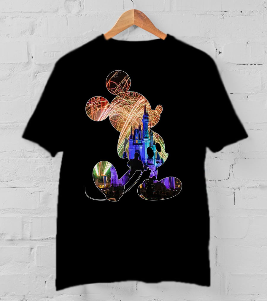 Mickey Mouse Silhouette Fireworks Castle Disney T-Shirt