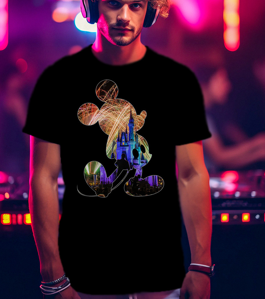 Mickey Mouse Silhouette Fireworks Castle Disney T-Shirt