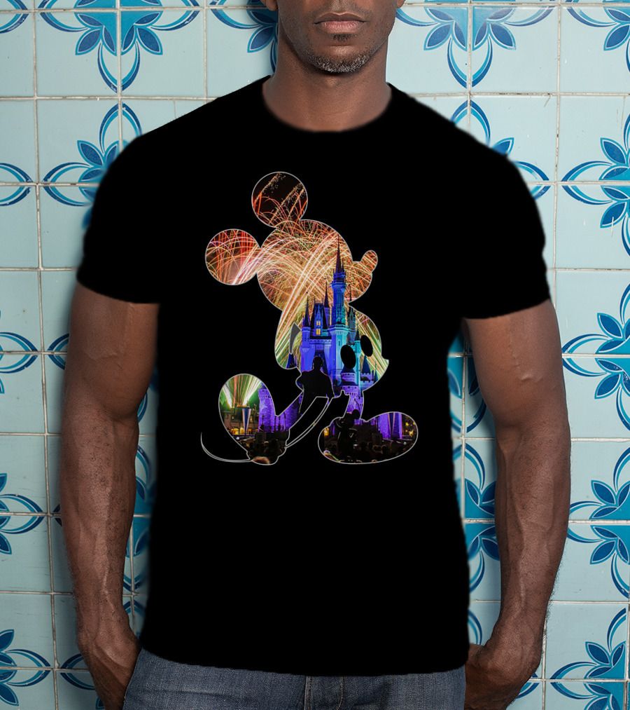 Mickey Mouse Silhouette Fireworks Castle Disney T-Shirt