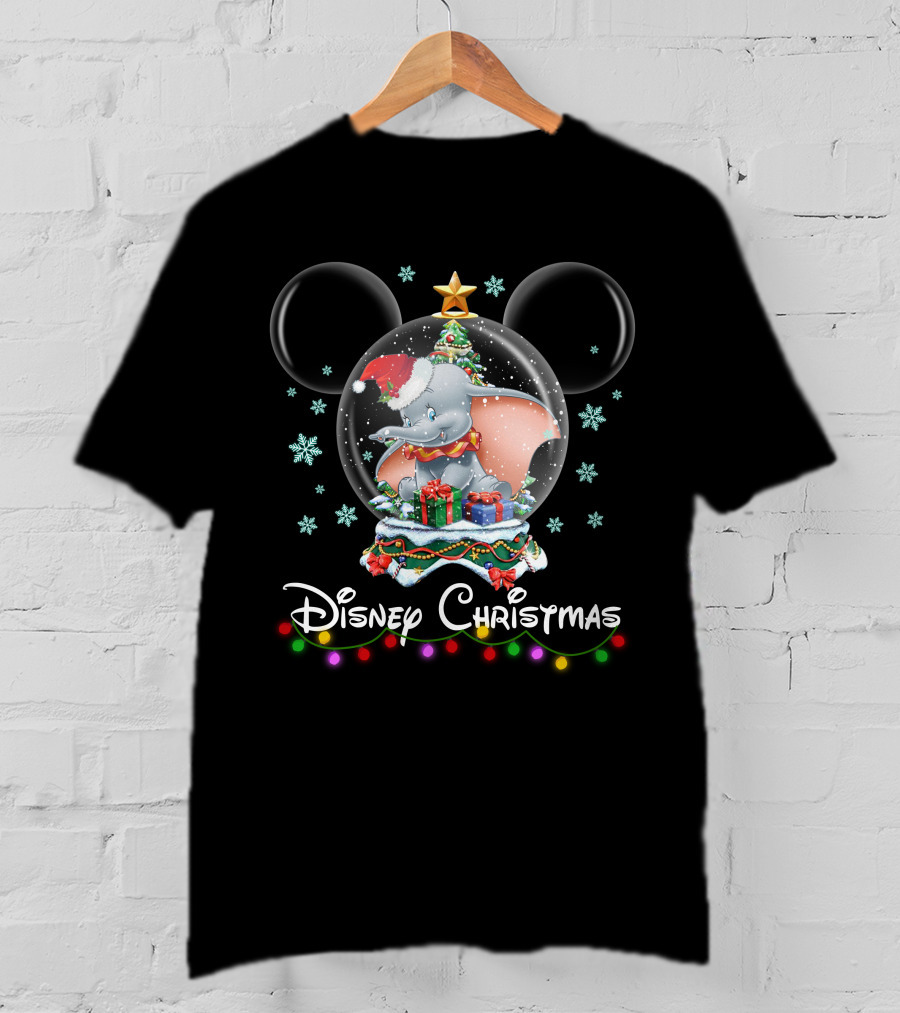 Disney Christmas Dumbo Snow Globe With Gifts And Mickey Ears T-Shirt