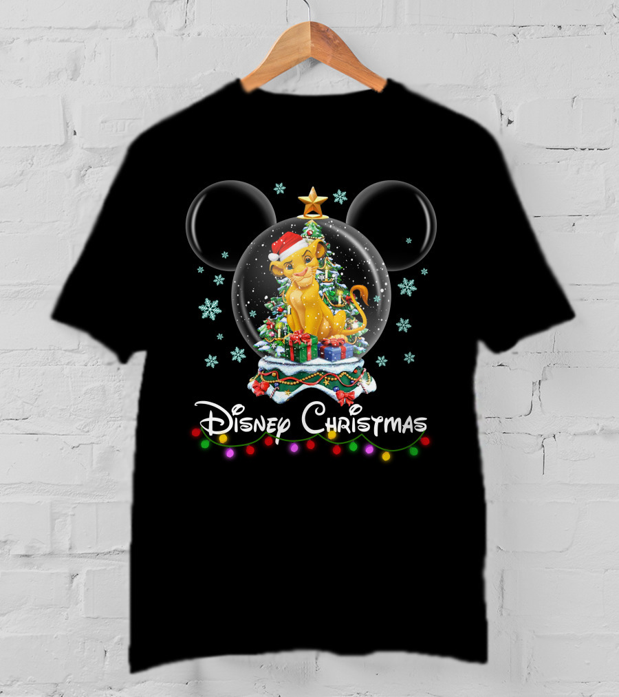 Disney Christmas Simba Snow Globe With Presents And Christmas Tree T-Shirt