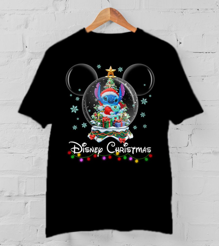 Disney Christmas Stitch Snow Globe Holiday Celebration T-Shirt