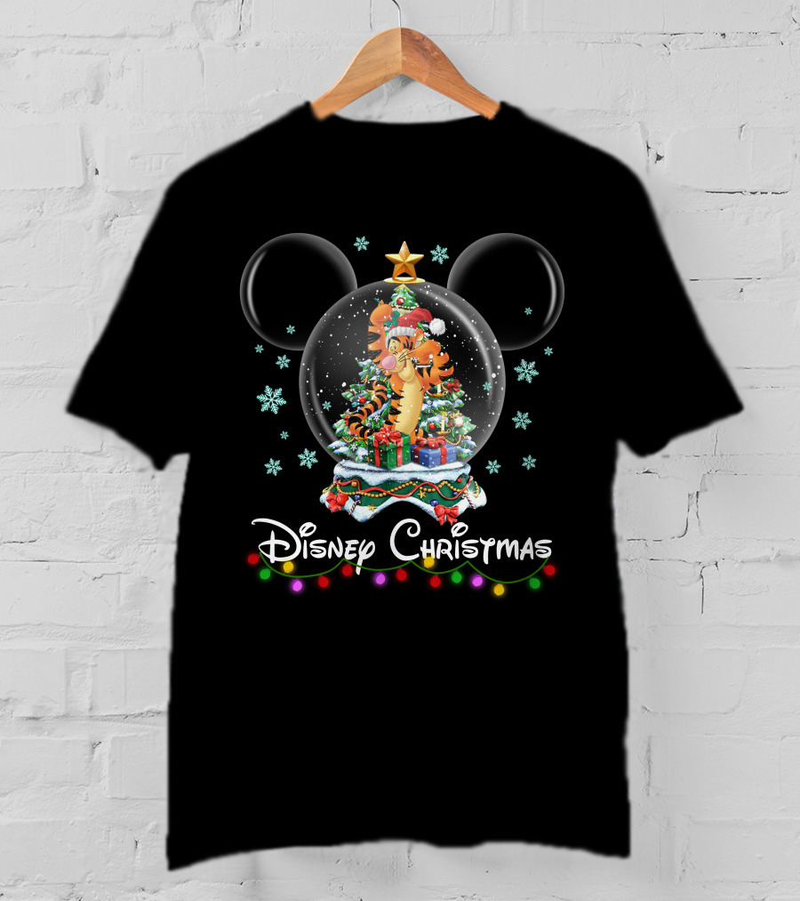 Disney Christmas Tigger Snow Globe With Mickey Mouse Ears And Holiday Presents T-Shirt