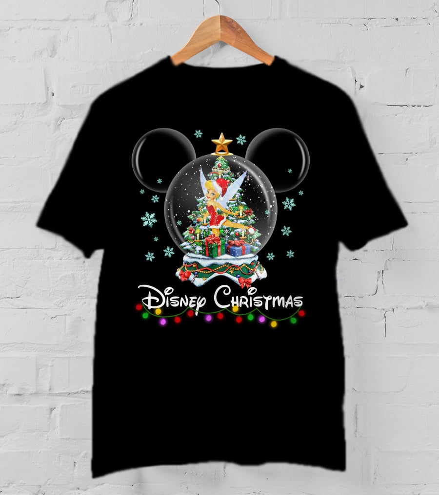 Disney Christmas Tinker Bell Mickey Snow Globe T-Shirt