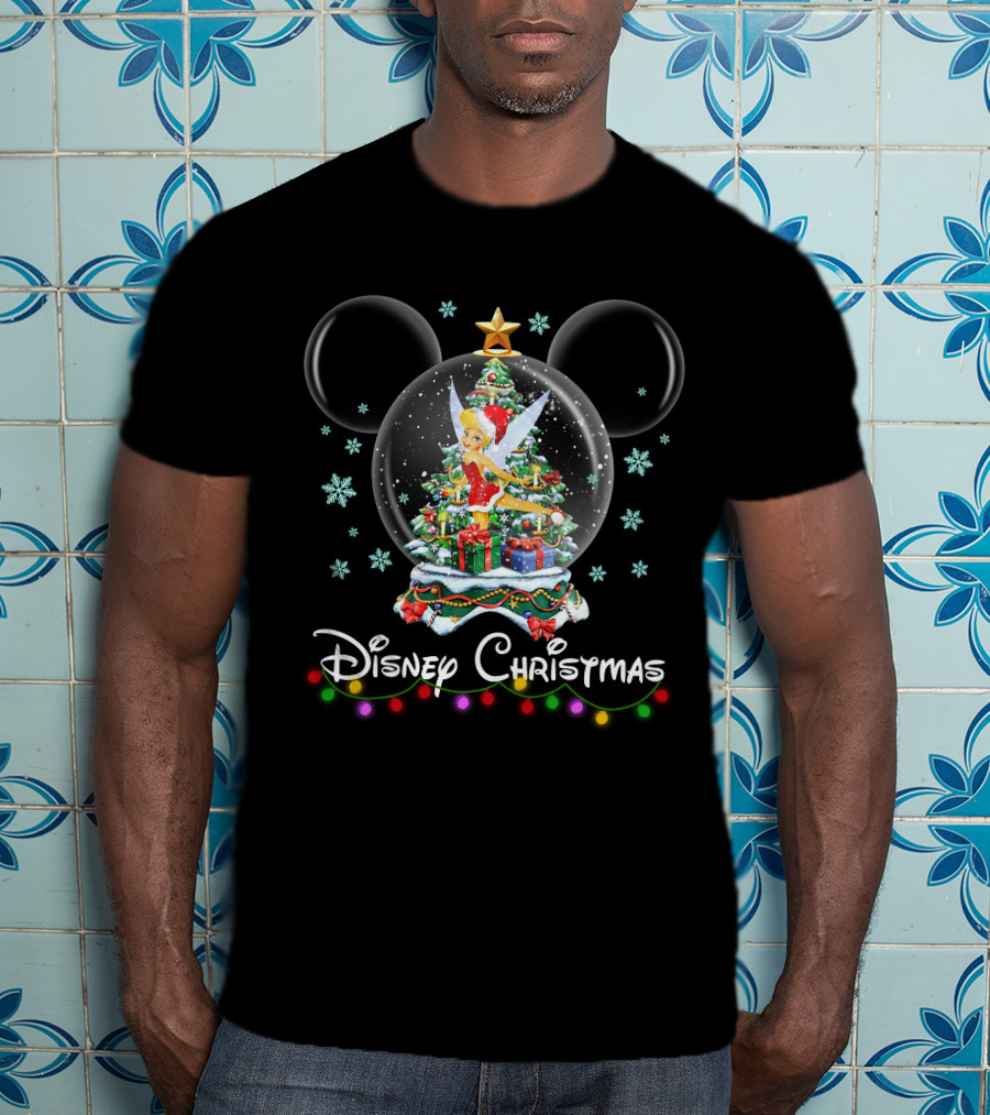 Disney Christmas Tinker Bell Mickey Snow Globe T-Shirt