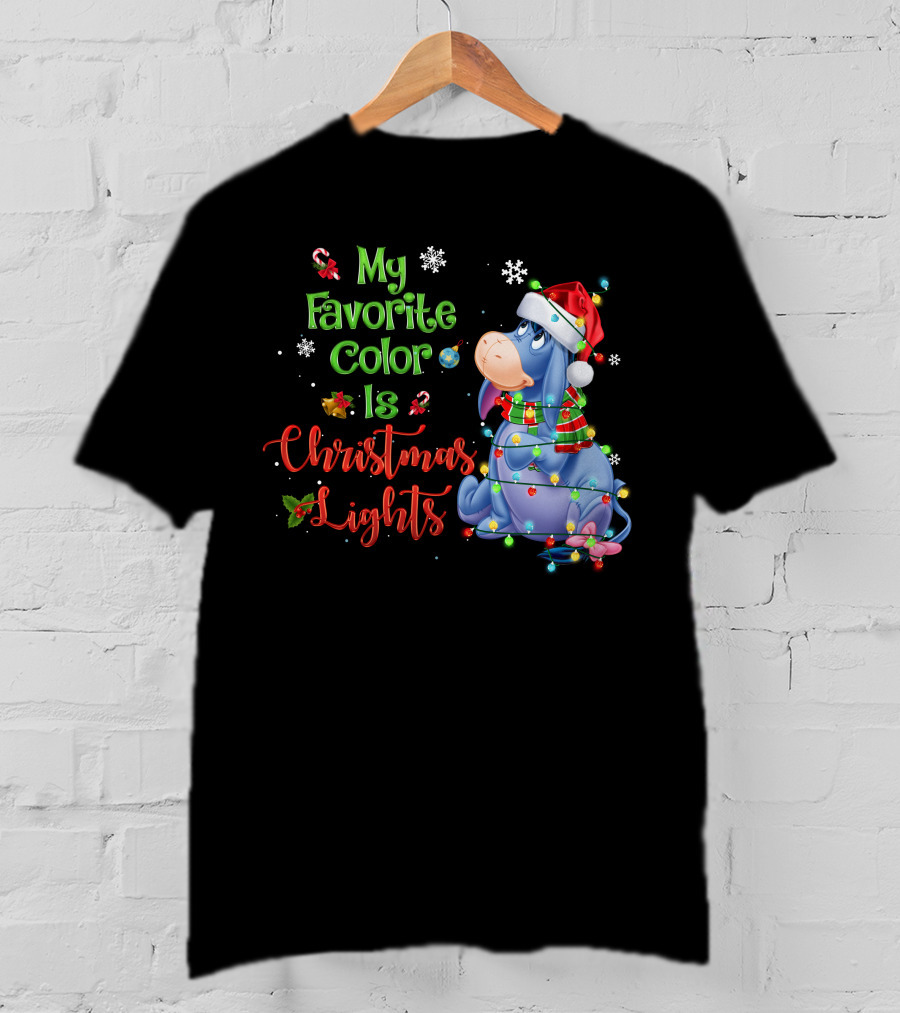 My Favorite Color Is Christmas Lights Eeyore Holiday Theme T-Shirt