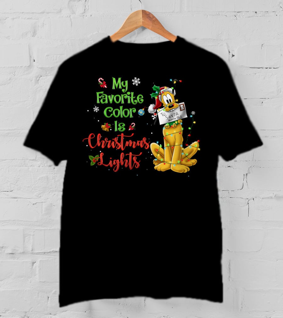 My Favorite Color Is Christmas Lights Pluto Santa Letter T-Shirt