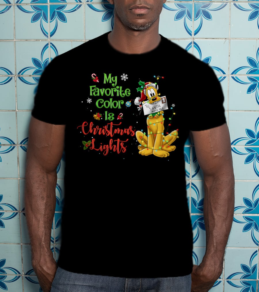 My Favorite Color Is Christmas Lights Pluto Santa Letter T-Shirt