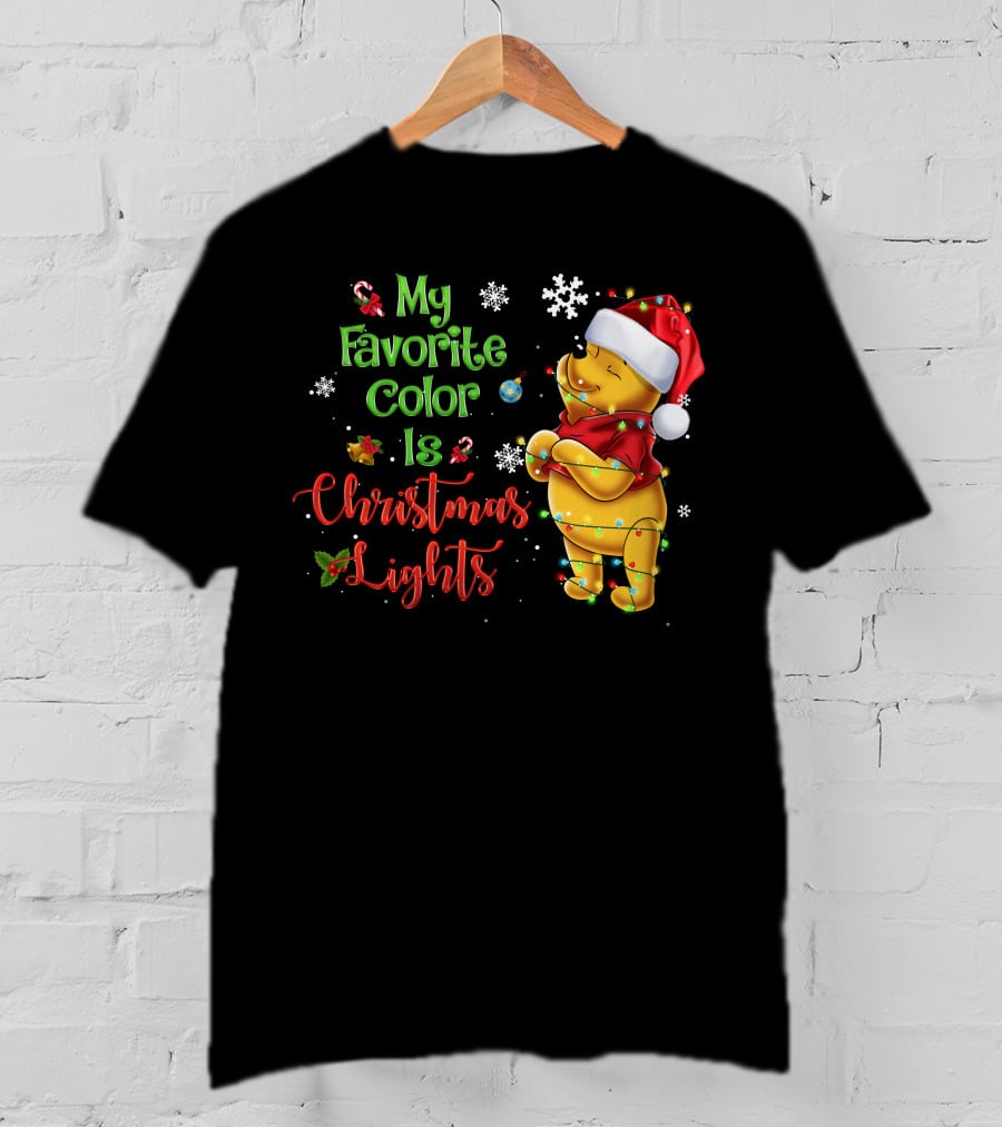 My Favorite Color Is Christmas Lights Pooh Holiday Santa Hat T-Shirt