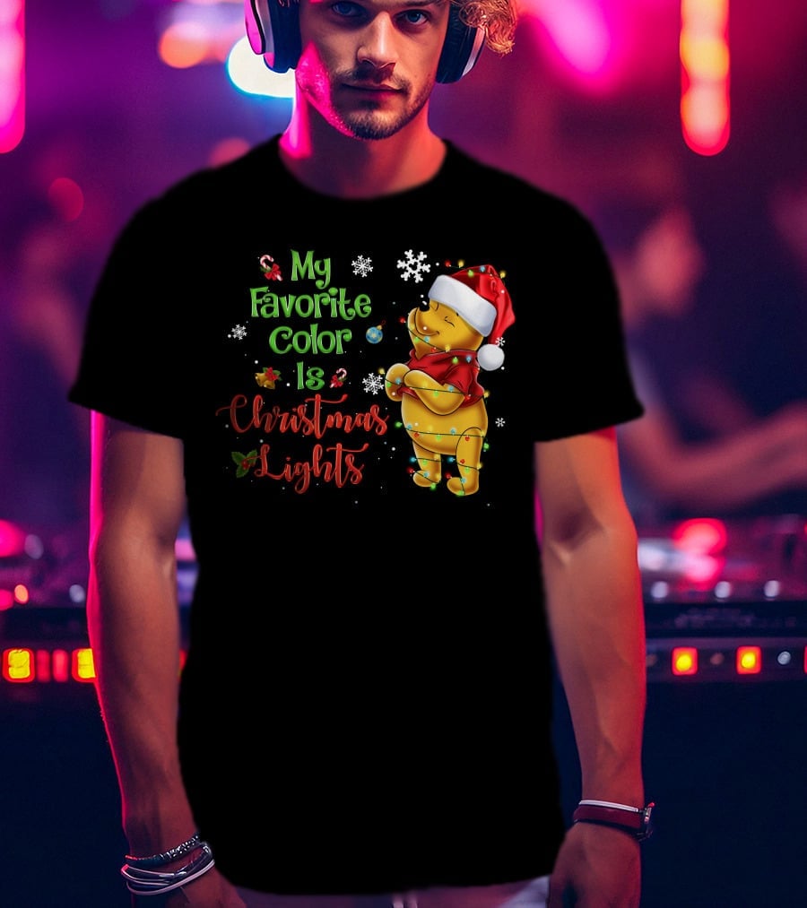 My Favorite Color Is Christmas Lights Pooh Holiday Santa Hat T-Shirt