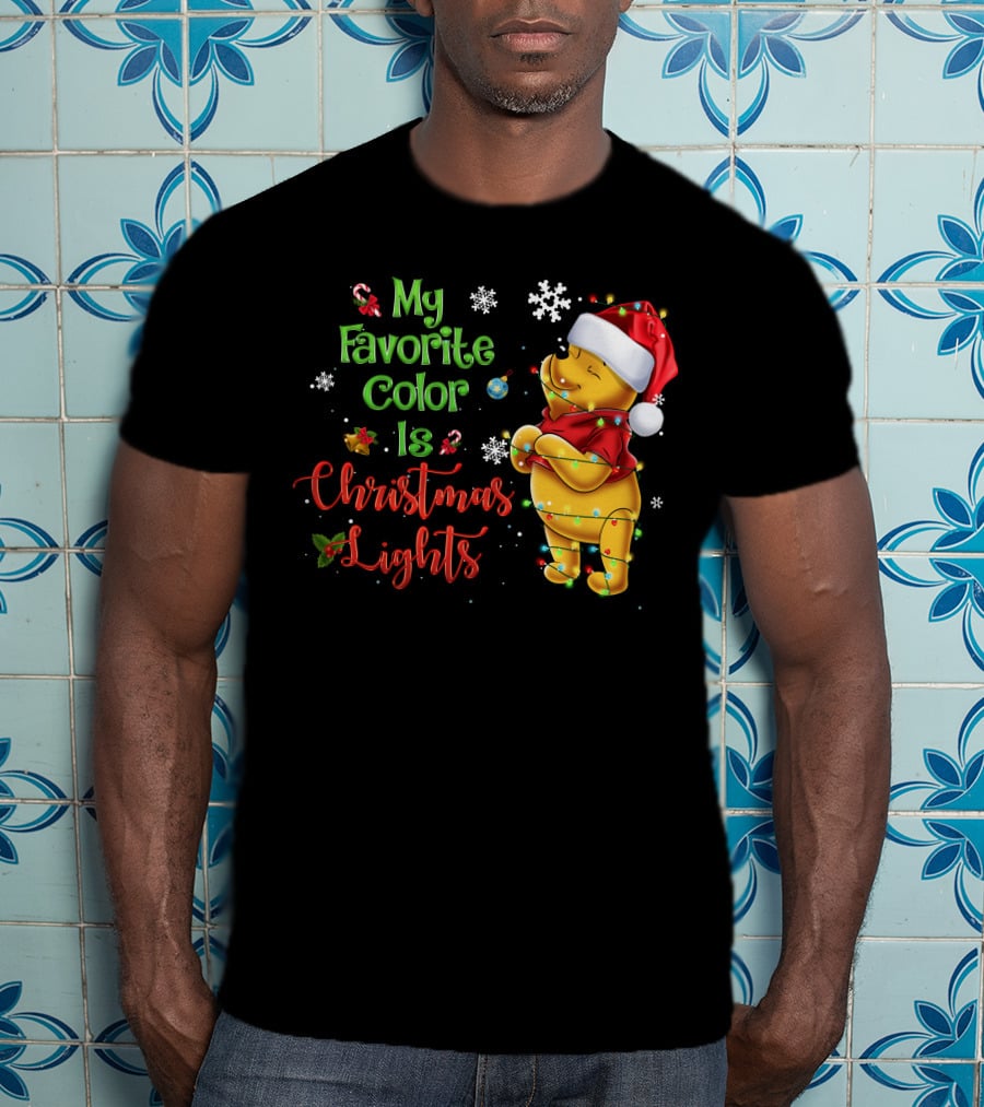 My Favorite Color Is Christmas Lights Pooh Holiday Santa Hat T-Shirt