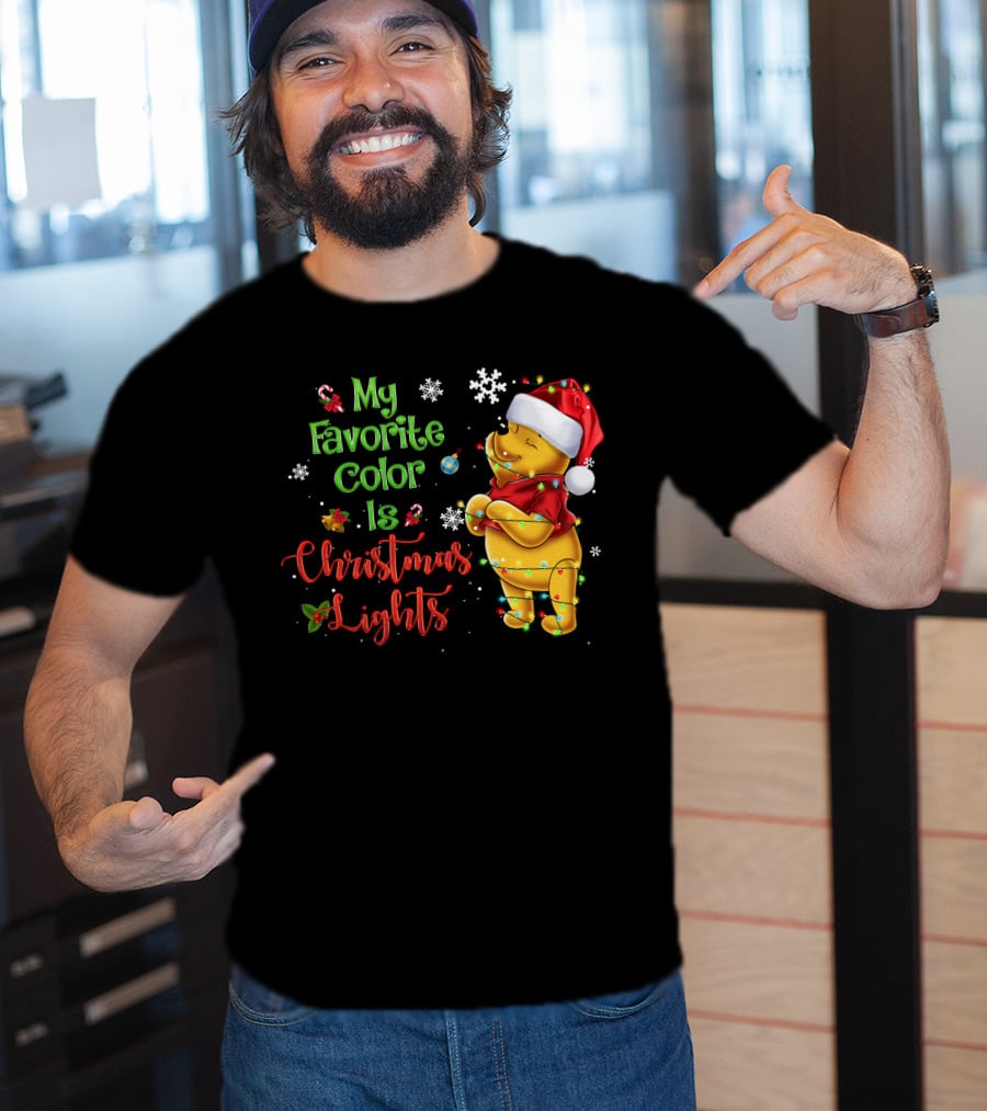 My Favorite Color Is Christmas Lights Pooh Holiday Santa Hat T-Shirt