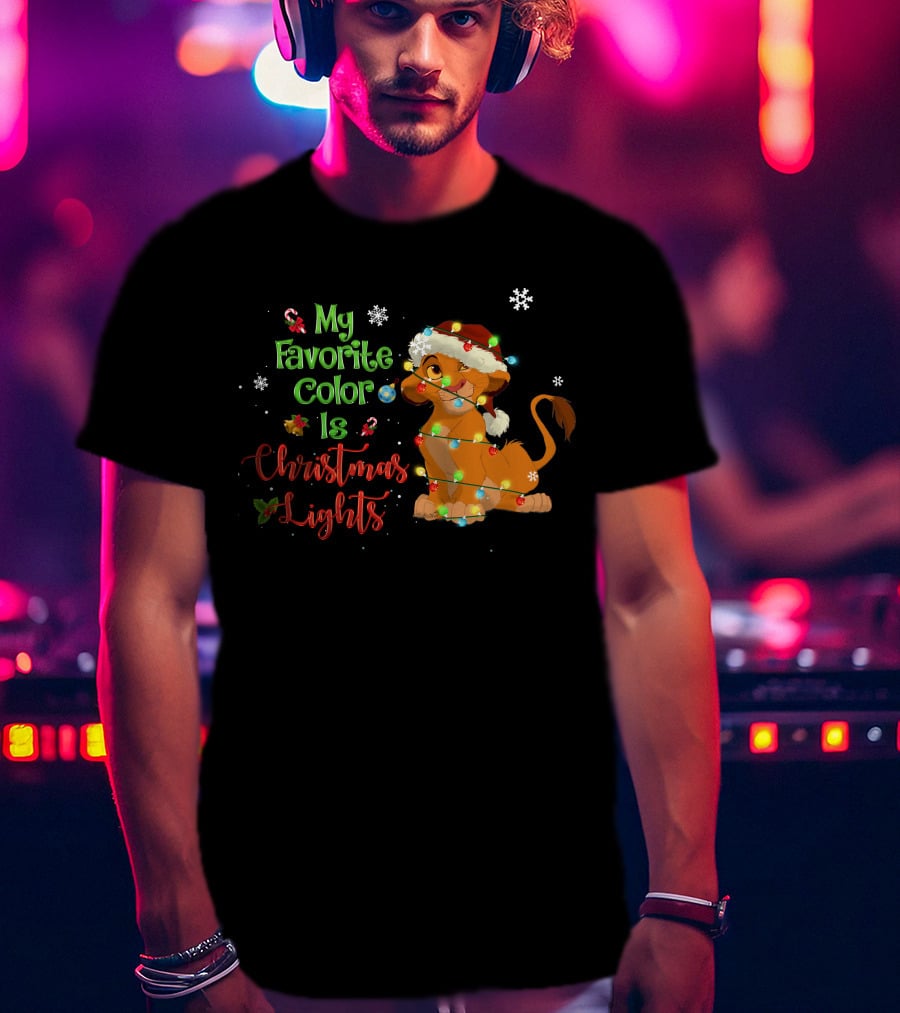My Favorite Color Is Christmas Lights Simba Santa Hat Snowflakes T-Shirt