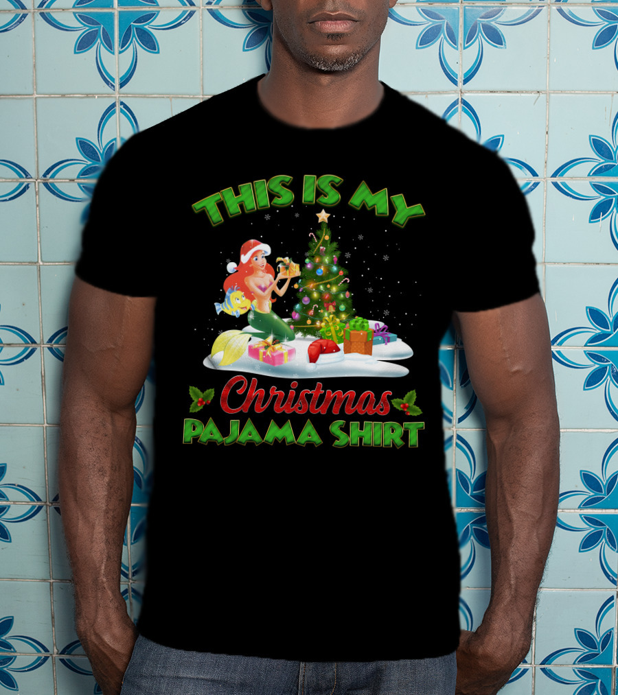 This Is My Christmas Pajama Shirt Ariel And Flounder Holiday Scene T-Shirt