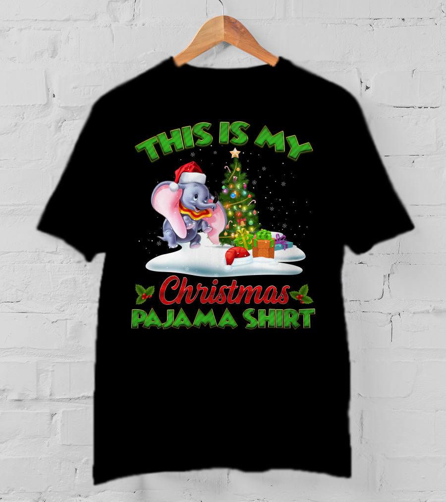 This Is My Christmas Pajama Shirt Dumbo Santa Hat Christmas Tree Presents T-Shirt