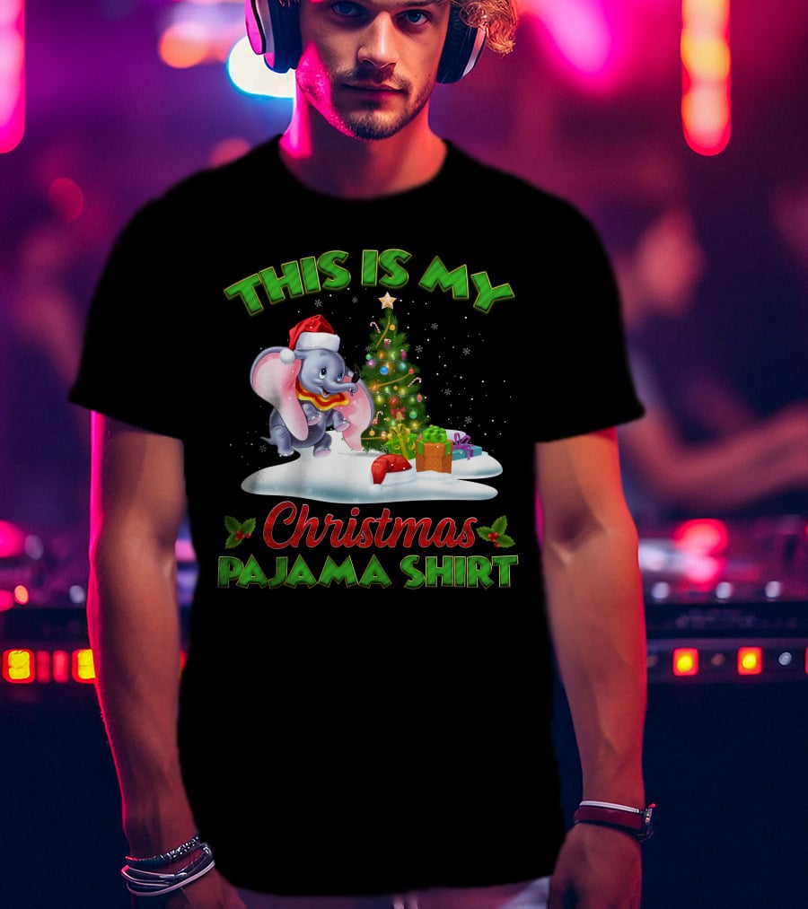 This Is My Christmas Pajama Shirt Dumbo Santa Hat Christmas Tree Presents T-Shirt