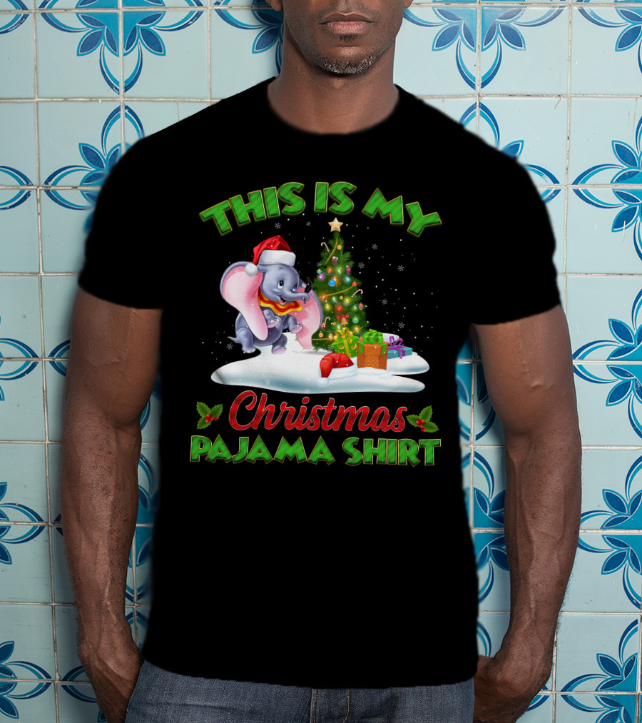 This Is My Christmas Pajama Shirt Dumbo Santa Hat Christmas Tree Presents T-Shirt