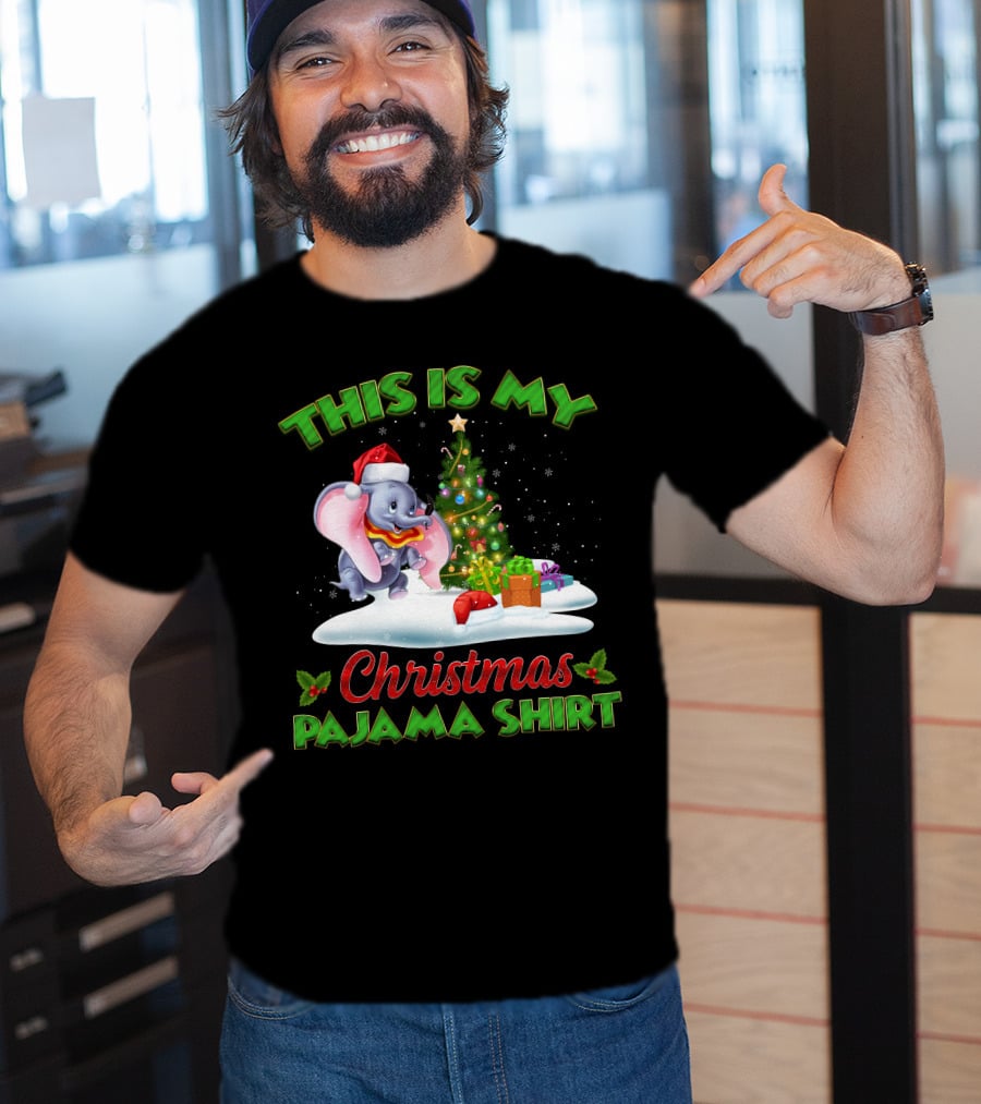 This Is My Christmas Pajama Shirt Dumbo Santa Hat Christmas Tree Presents T-Shirt